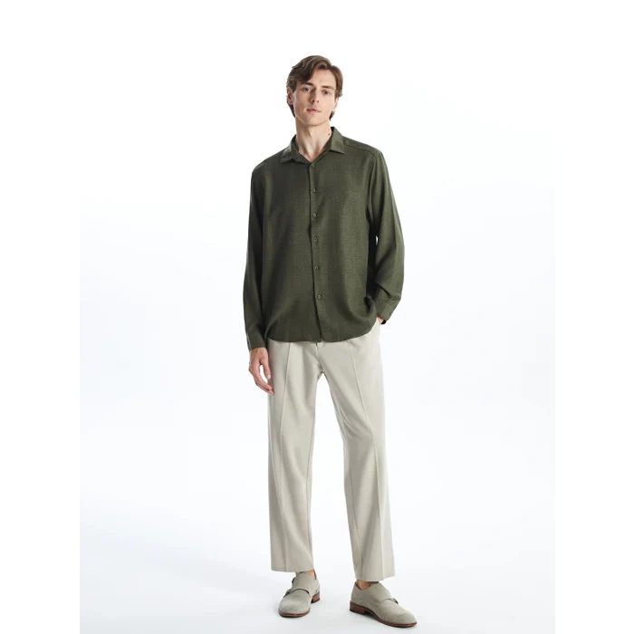 LCW Vision YEŞİL Regular Fit Uzun Kollu Erkek Gömlek