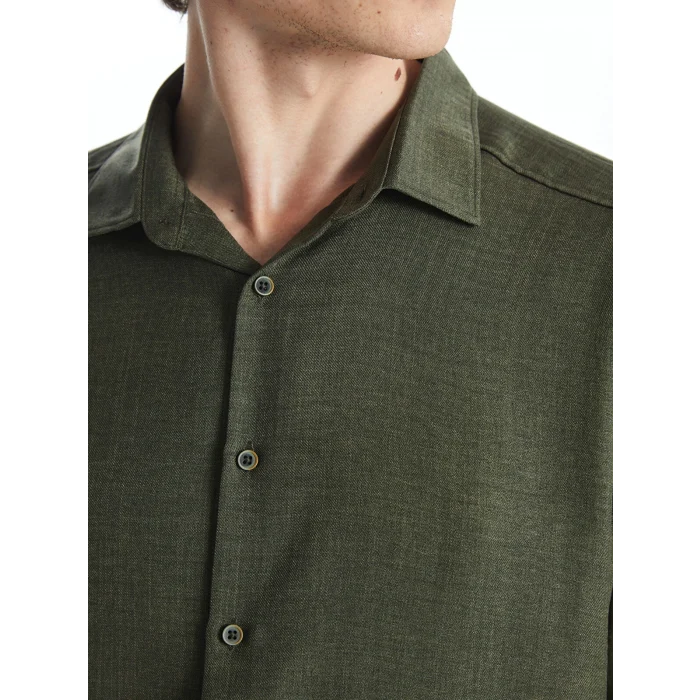 LCW Vision YEŞİL Regular Fit Uzun Kollu Erkek Gömlek