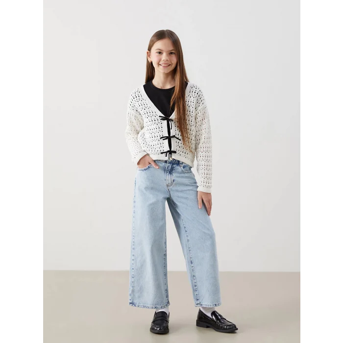 LCW Kids MAVİ Beli Ayarlanabilir Lastikli Kız Çocuk Jean Pantolon