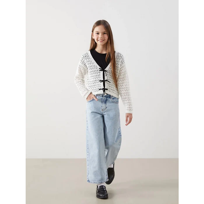 LCW Kids MAVİ Beli Ayarlanabilir Lastikli Kız Çocuk Jean Pantolon