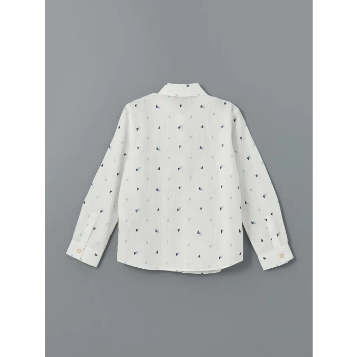 LCW Kids BEYAZ Baskılı Uzun Kollu Erkek Çocuk Gömlek