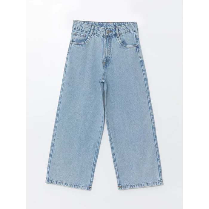 LCW Kids MAVİ Beli Ayarlanabilir Lastikli Kız Çocuk Jean Pantolon