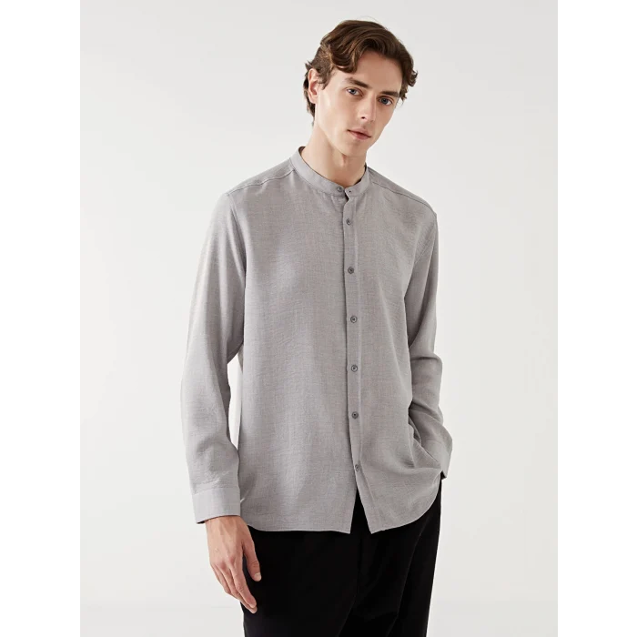 LCW Vision GRİ Regular Fit Uzun Kollu Keten Erkek Gömlek