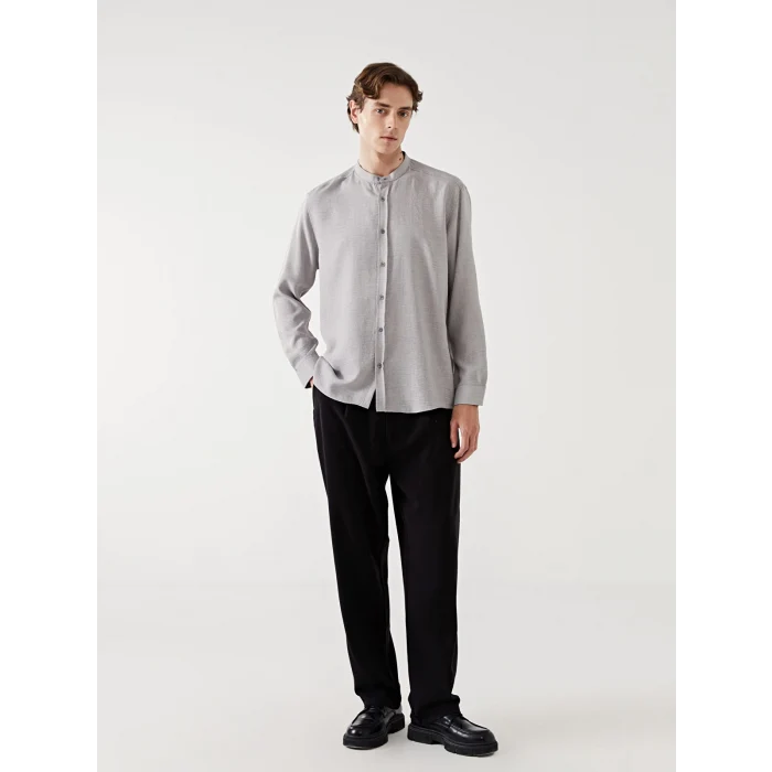 LCW Vision GRİ Regular Fit Uzun Kollu Keten Erkek Gömlek