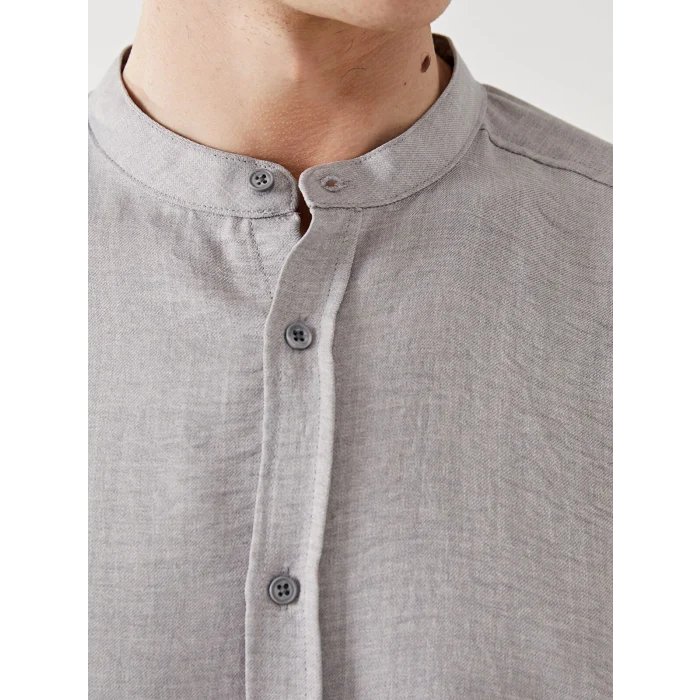 LCW Vision GRİ Regular Fit Uzun Kollu Keten Erkek Gömlek