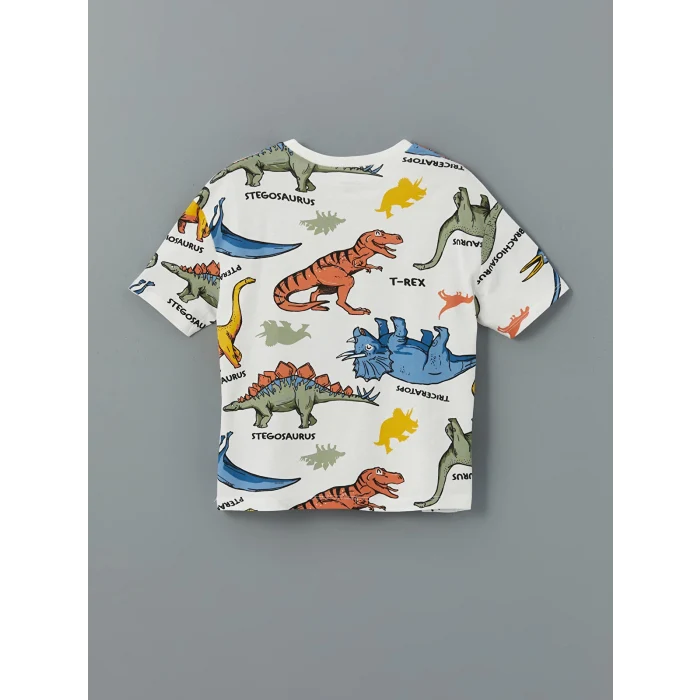 LCW Kids EKRU Bisiklet Yaka Baskılı Erkek Çocuk Tişört ve Şort 2li