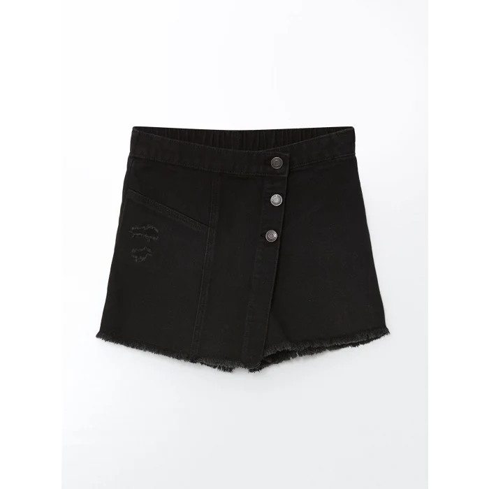 LCW Kids SİYAH Beli Lastikli Kız Çocuk Jean Şort Etek