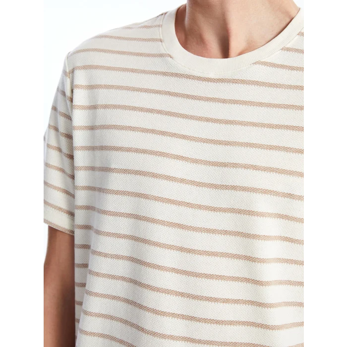 XSIDE KAHVERENGİ Bisiklet Yaka Kısa Kollu Çizgili Penye Erkek Tişört