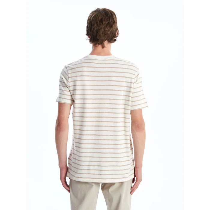 XSIDE KAHVERENGİ Bisiklet Yaka Kısa Kollu Çizgili Penye Erkek Tişört