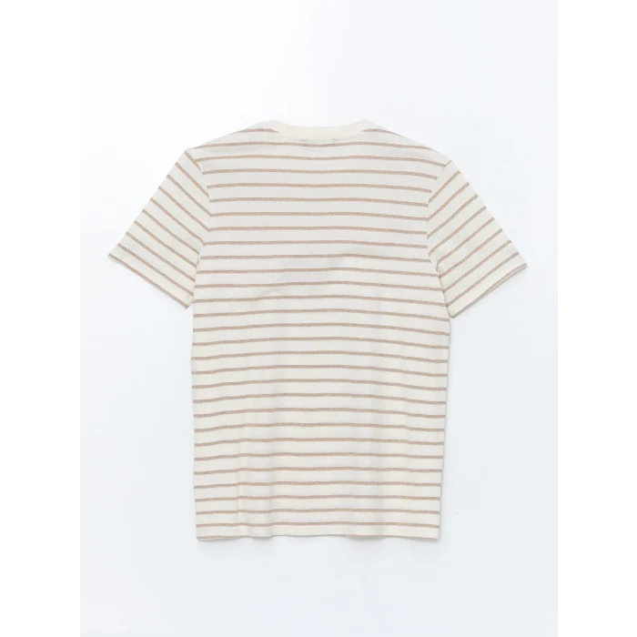 XSIDE KAHVERENGİ Bisiklet Yaka Kısa Kollu Çizgili Penye Erkek Tişört