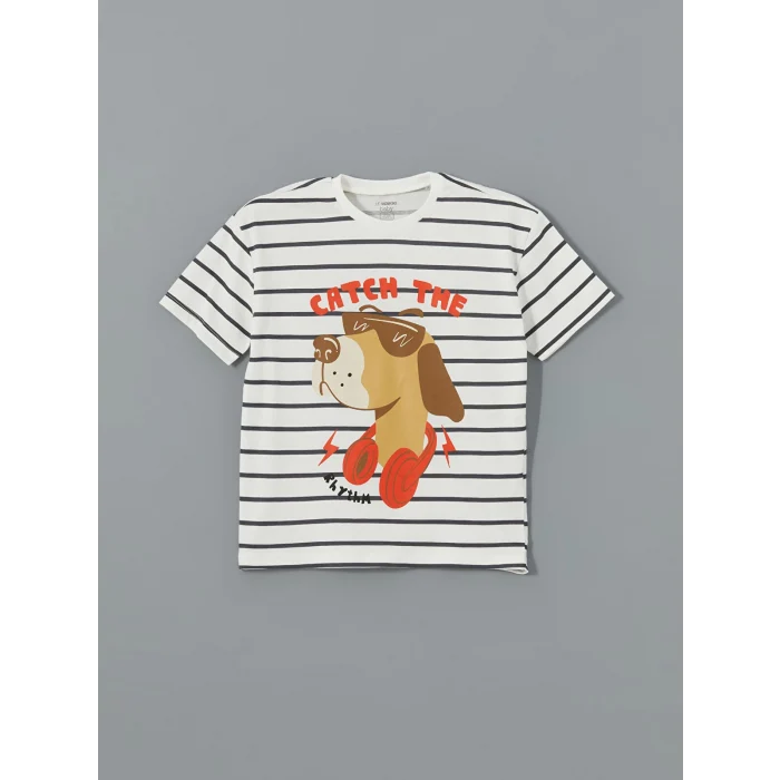 LCW Kids EKRU Bisiklet Yaka Baskılı Erkek Çocuk Tişört ve Şort 2li