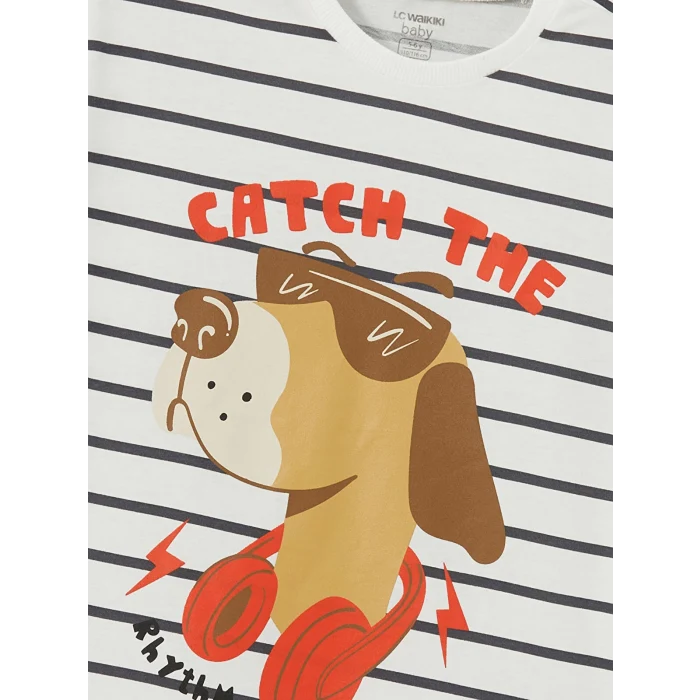 LCW Kids EKRU Bisiklet Yaka Baskılı Erkek Çocuk Tişört ve Şort 2li