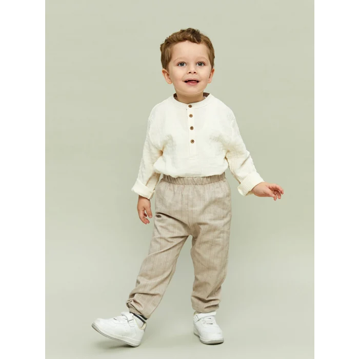 LCW baby EKRU Hakim Yaka Erkek Bebek Tişört ve Pantolon 2li