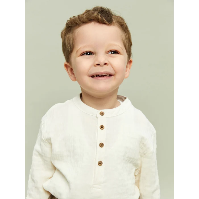 LCW baby EKRU Hakim Yaka Erkek Bebek Tişört ve Pantolon 2li