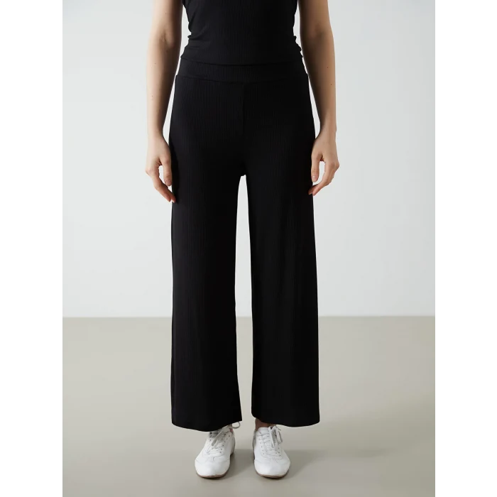 LCWAIKIKI Classic SİYAH Beli Lastikli Geniş Paça Kadın Pantolon