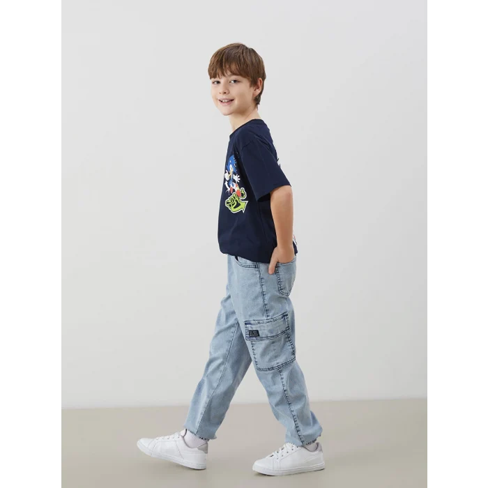 LCW Kids İNDİGO Beli Lastikli Erkek Çocuk Kargo Jean Pantolon