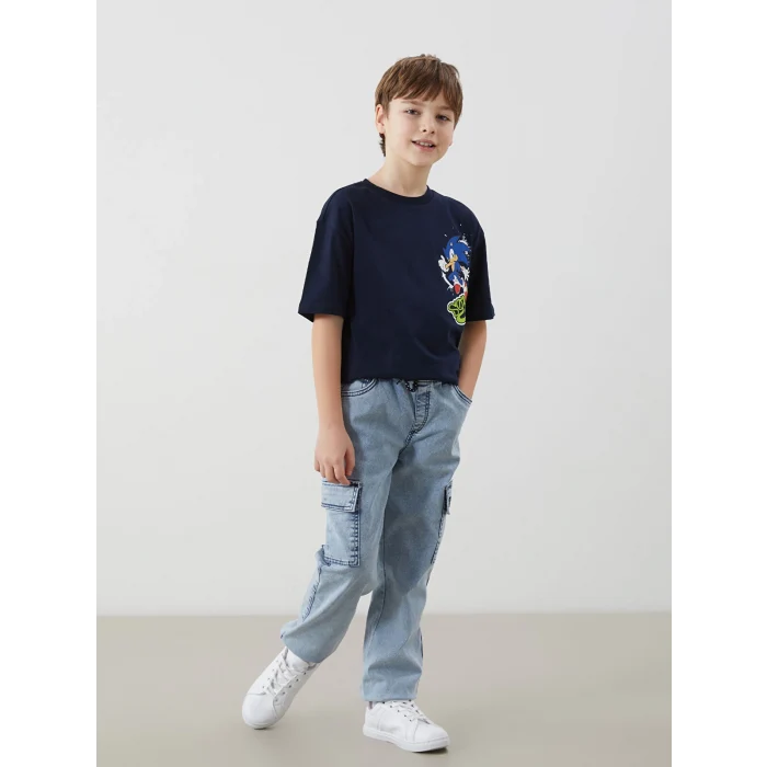 LCW Kids İNDİGO Beli Lastikli Erkek Çocuk Kargo Jean Pantolon
