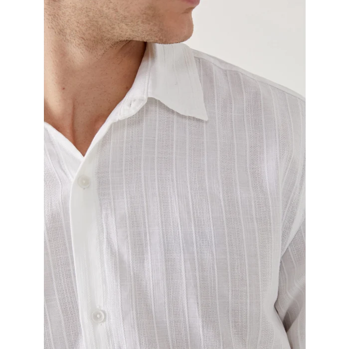 XSIDE BEYAZ Regular Fit Uzun Kollu Armürlü Erkek Gömlek
