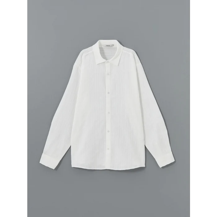 XSIDE BEYAZ Regular Fit Uzun Kollu Armürlü Erkek Gömlek