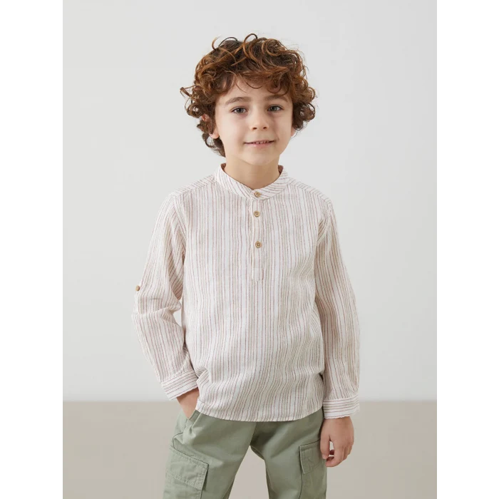 LCW Kids TURUNCU Hakim Yaka Çizgili Erkek Çocuk Gömlek