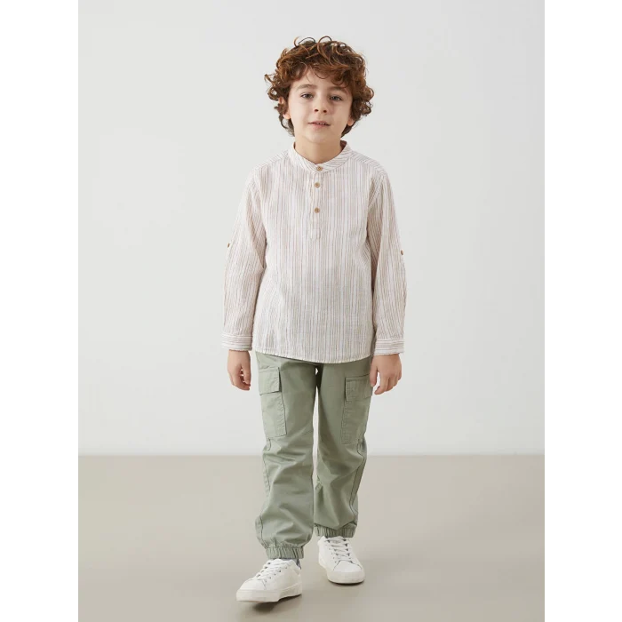 LCW Kids TURUNCU Hakim Yaka Çizgili Erkek Çocuk Gömlek