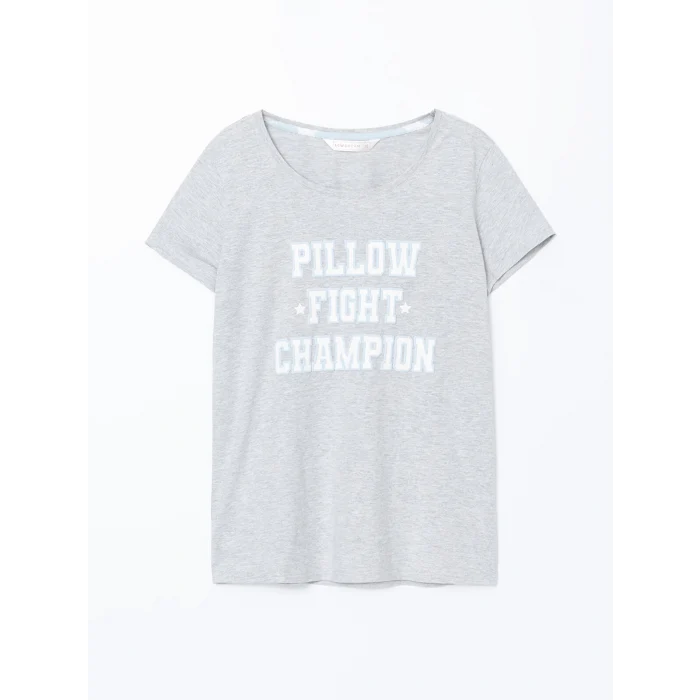 LCW DREAM MAVİ Bisiklet Yaka Baskılı Kadın Şortlu Pijama Takımı