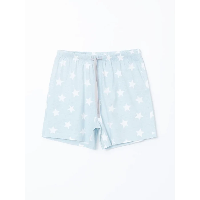 LCW DREAM MAVİ Bisiklet Yaka Baskılı Kadın Şortlu Pijama Takımı