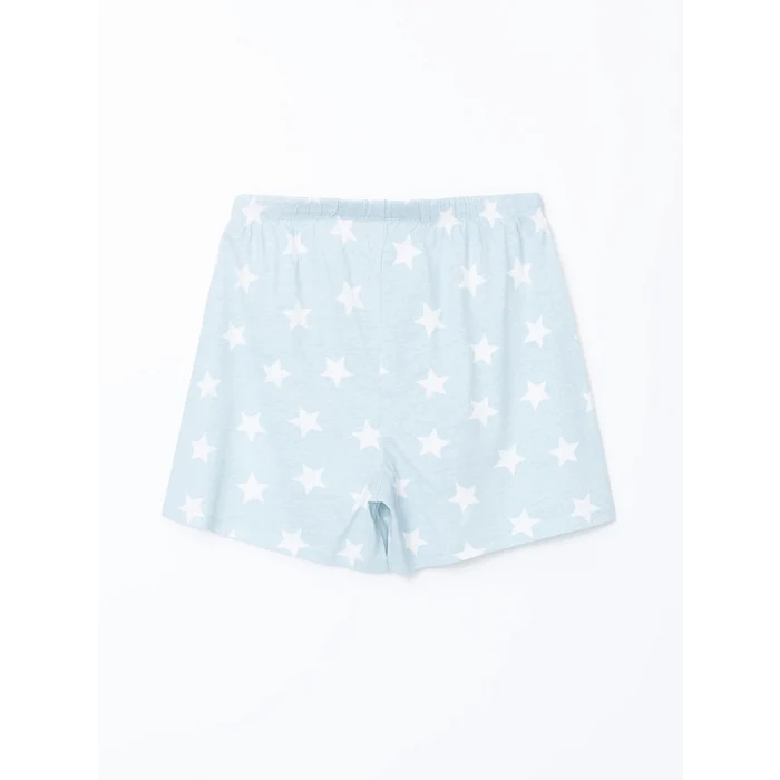 LCW DREAM MAVİ Bisiklet Yaka Baskılı Kadın Şortlu Pijama Takımı