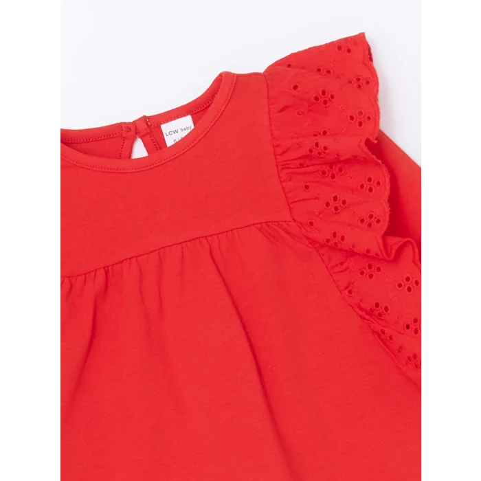 LCW baby KIRMIZI Bisiklet Yaka Çiçekli Kız Bebek Bluz ve Tayt 2li