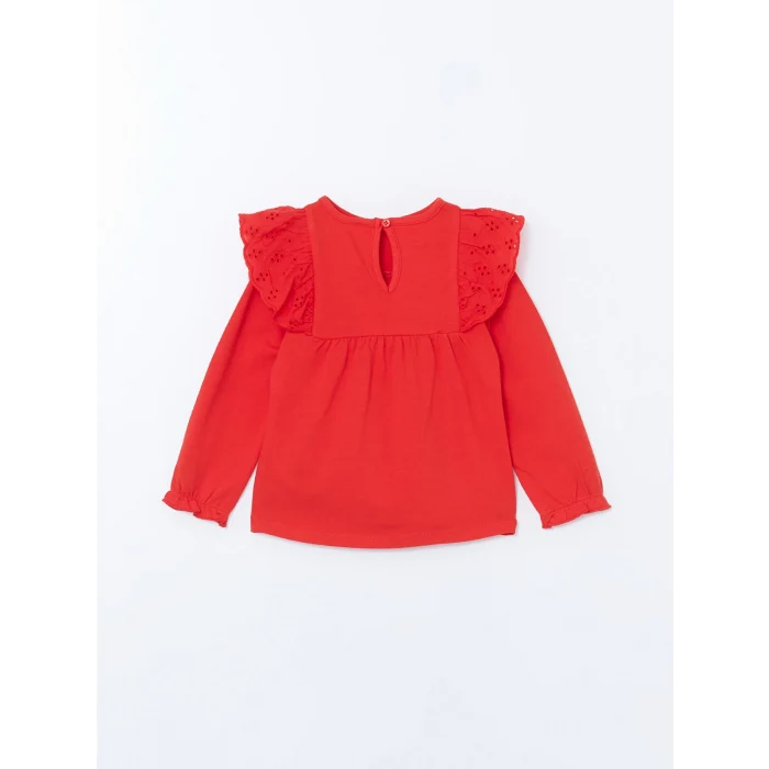 LCW baby KIRMIZI Bisiklet Yaka Çiçekli Kız Bebek Bluz ve Tayt 2li