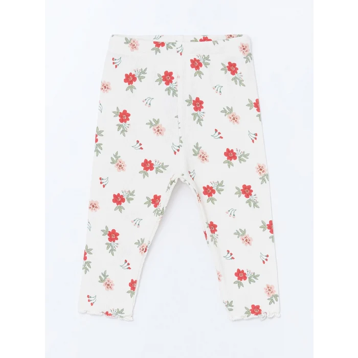 LCW baby KIRMIZI Bisiklet Yaka Çiçekli Kız Bebek Bluz ve Tayt 2li