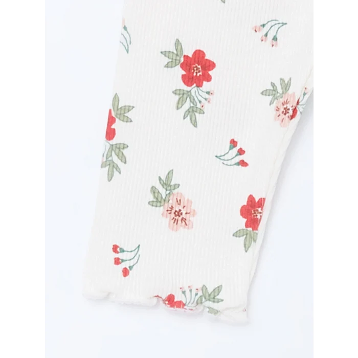 LCW baby KIRMIZI Bisiklet Yaka Çiçekli Kız Bebek Bluz ve Tayt 2li