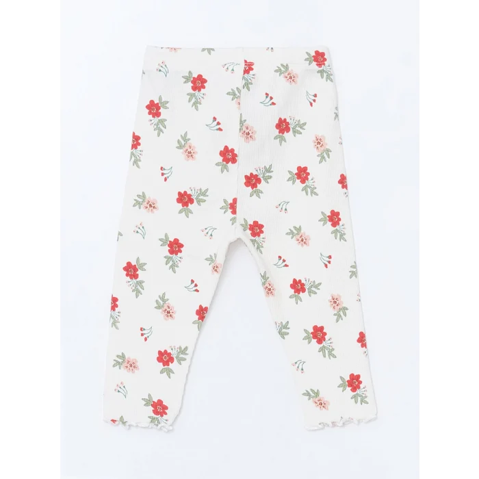 LCW baby KIRMIZI Bisiklet Yaka Çiçekli Kız Bebek Bluz ve Tayt 2li