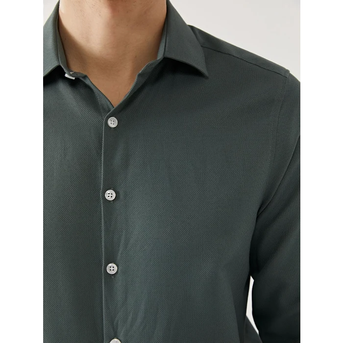 LCWAIKIKI Formal YEŞİL Slim Fit Uzun Kollu Armürlü Erkek Gömlek