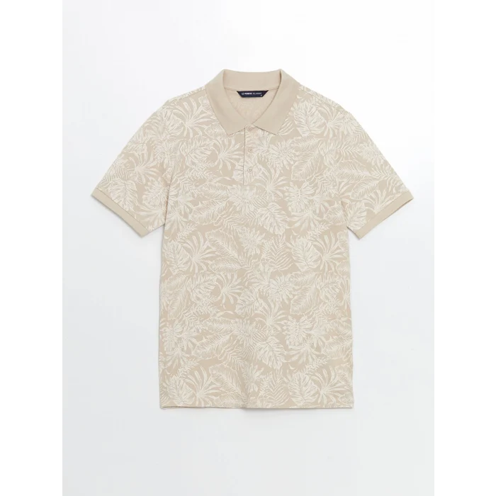 LCWAIKIKI Classic BEJ Polo Yaka Kısa Kollu Desenli Pike Erkek Tişört