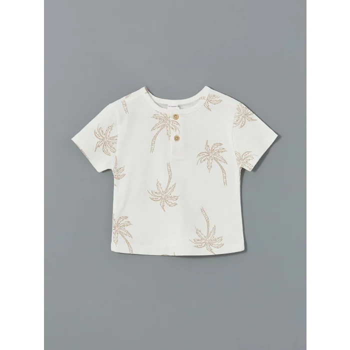 LCW baby EKRU Bisiklet Yaka Baskılı Erkek Bebek Tişört ve Pantolon 2li Takım