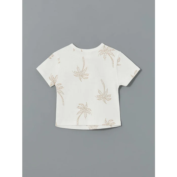 LCW baby EKRU Bisiklet Yaka Baskılı Erkek Bebek Tişört ve Pantolon 2li Takım