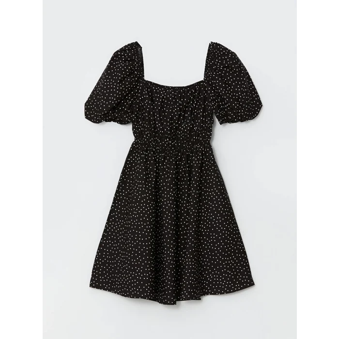 XSIDE SİYAH Kare Yaka Puantiyeli Poplin Kadın Elbise