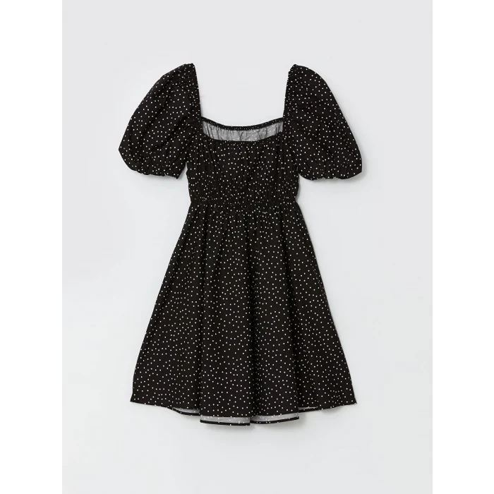 XSIDE SİYAH Kare Yaka Puantiyeli Poplin Kadın Elbise