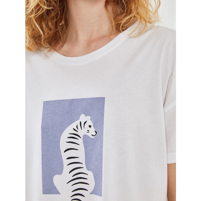 LCW DREAM BEYAZ Bisiklet Yaka Baskılı Kadın Pijama Takımı