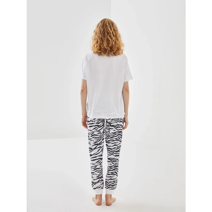 LCW DREAM BEYAZ Bisiklet Yaka Baskılı Kadın Pijama Takımı