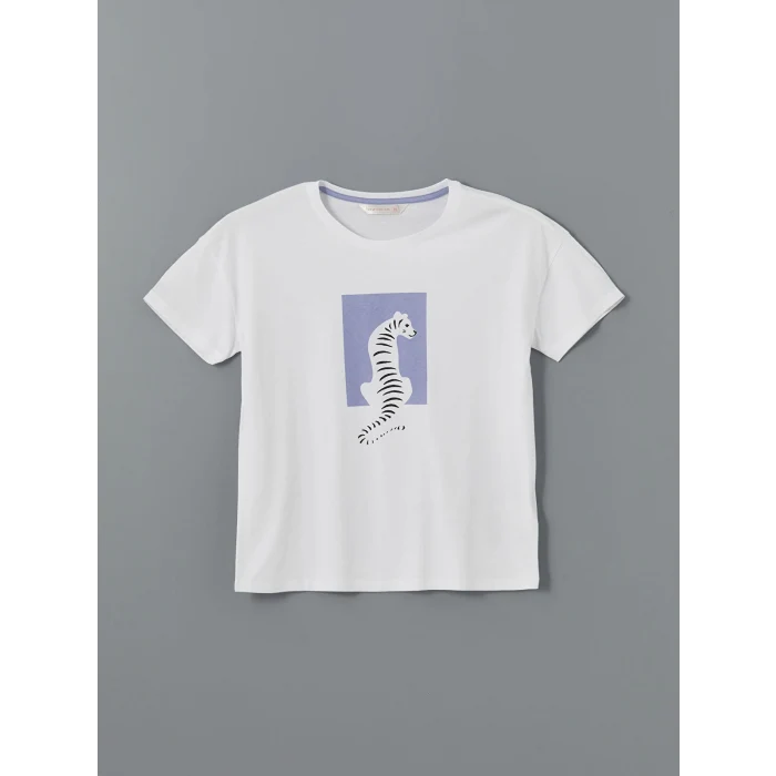 LCW DREAM BEYAZ Bisiklet Yaka Baskılı Kadın Pijama Takımı