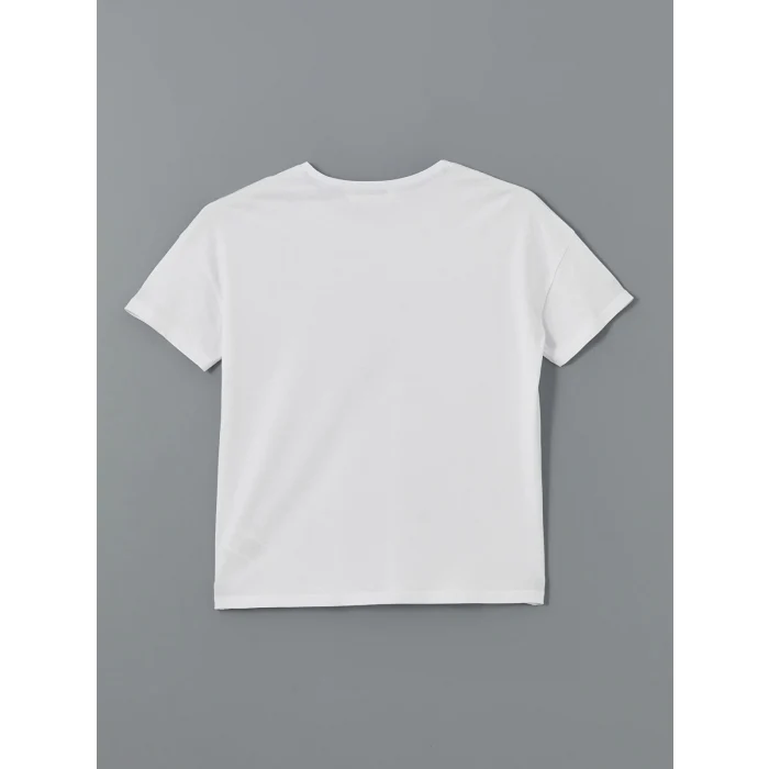 LCW DREAM BEYAZ Bisiklet Yaka Baskılı Kadın Pijama Takımı