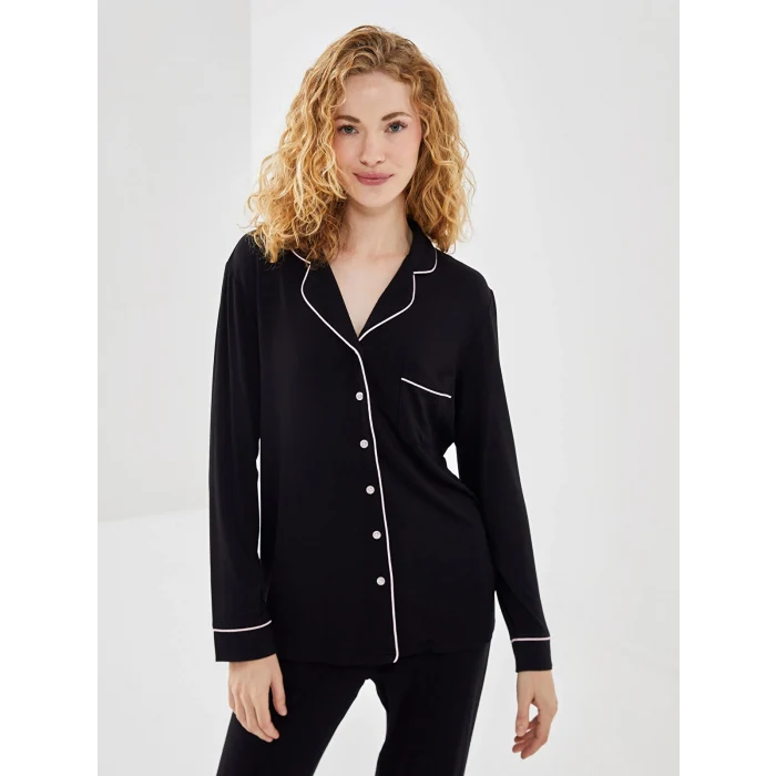 LCW DREAM SİYAH Gömlek Yaka Kadın Pijama Takımı