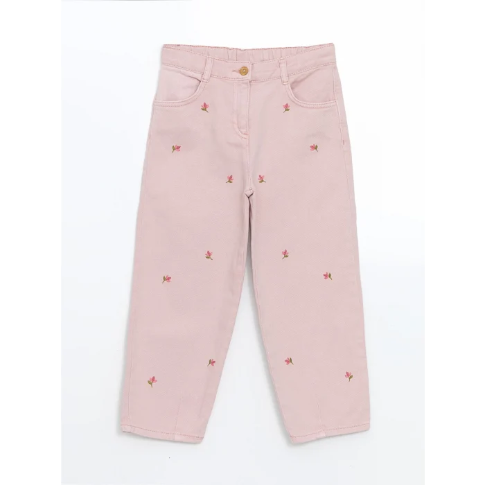 LCW Kids PEMBE Beli Ayarlanabilir Nakışlı Kız Çocuk Pantolon