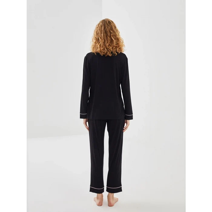 LCW DREAM SİYAH Gömlek Yaka Kadın Pijama Takımı