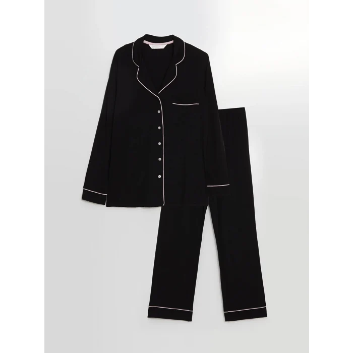 LCW DREAM SİYAH Gömlek Yaka Kadın Pijama Takımı
