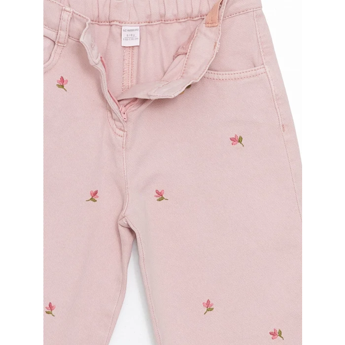 LCW Kids PEMBE Beli Ayarlanabilir Nakışlı Kız Çocuk Pantolon