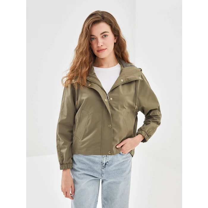 LCW Vision HAKİ Kapüşonlu Oversize Kadın Yağmurluk