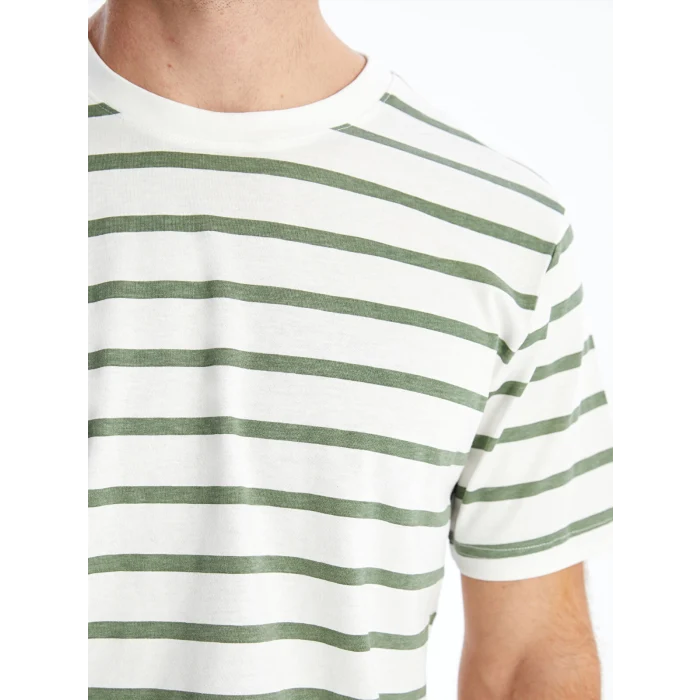 XSIDE YEŞİL Bisiklet Yaka Kısa Kollu Çizgili Penye Erkek Tişört